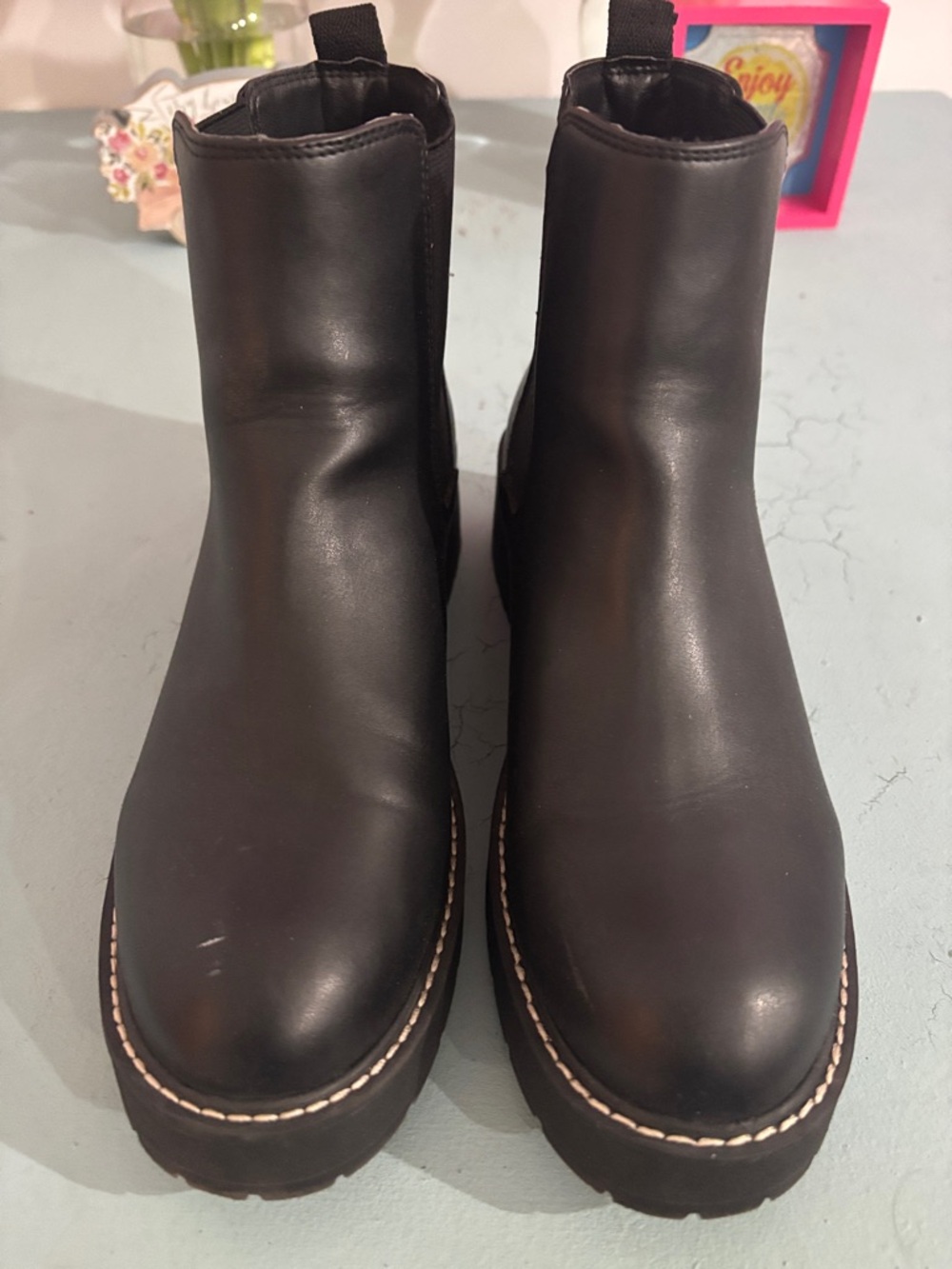 Madden Girl Black Chunky Leather Chelsea Boots